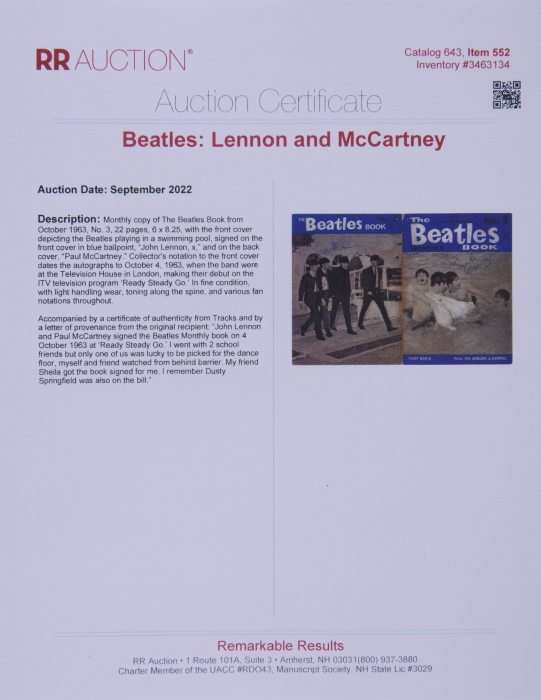  约翰·列侬、保罗·麦卡特尼亲笔签名《披头士乐队》月刊第三本