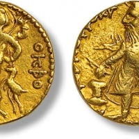  公元127-152年贵霜王朝国王伽腻色迦一世1第纳尔金币一枚
