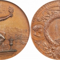  1895年瑞士射击节高浮雕铜章。PCGS MS64