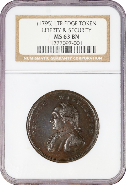  1795年华盛顿自由与安全奖章 NGC MS 63 Washington Liberty and Security Penny