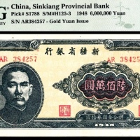  民国三十七年（1948年），新疆省银行银圆票陆百万圆