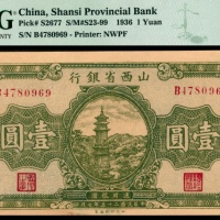 民国二十五年（1936年），山西省银行壹圆两枚