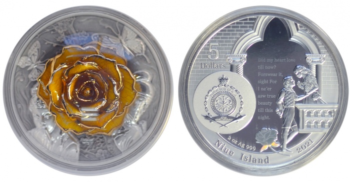  2021年纽埃岛永恒之爱玫瑰花首发纪念银币 NGC PF 70