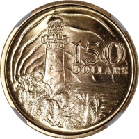  1969年新加坡成立150周年150元金币，0.916金，0.7328安士，NGC MS67， 附原盒