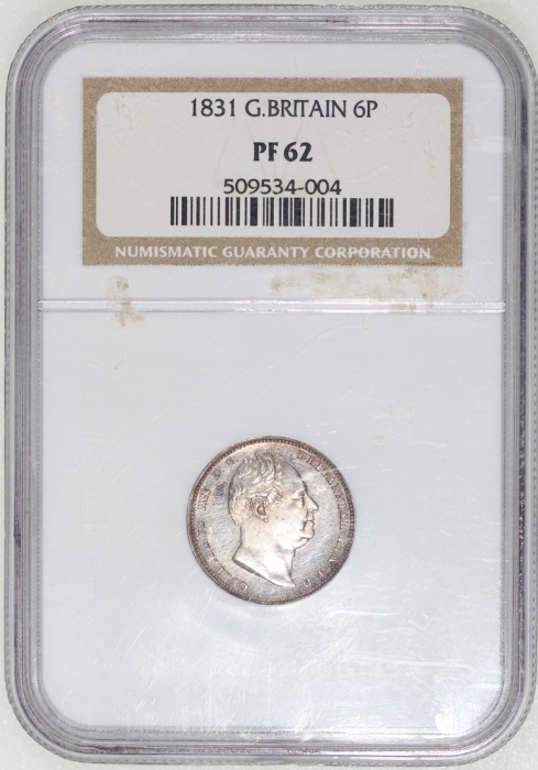  1831年英国精铸6便士银币，NGC PF62