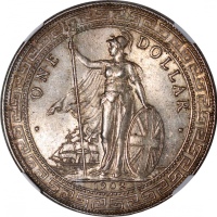  1902-B英国贸易银元，NGC MS61，#3959764-030