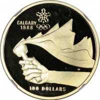  1987年加拿大冬季奥运会100加元精铸样金币2枚，NGC PF68/69 Ultra Cameo