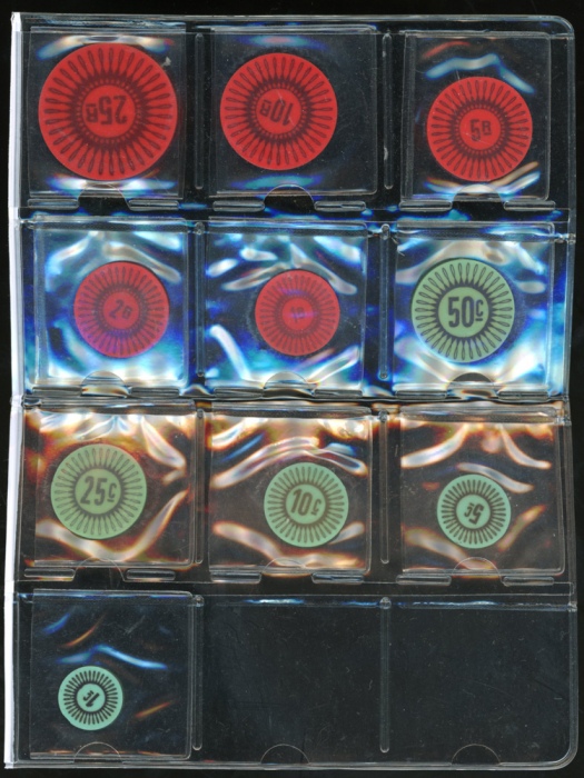  1968年可可斯基林群岛代用币1套10枚, 包括 1, 5, 10, 25 50分, 1, 2, 5, 10, 25卢比，UNC