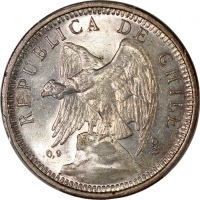  1927年智利5披索银币，PCGS MS64