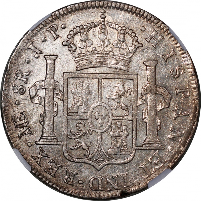  1816LIMA JP秘鲁8里尔银币，正面坯饼剥离，NGC XF (有清洗)