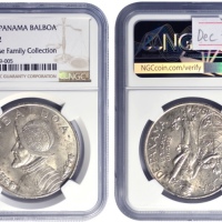  1947年巴拿马1巴波亚银币，KM-13，NGC MS62，华人家族收藏