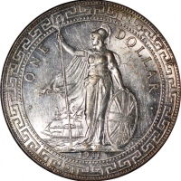  1911-B英国贸易银元，带柔和包浆，NGC MS62，#2751125-031