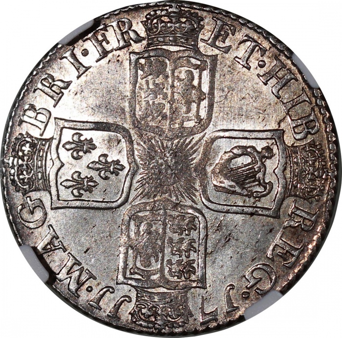  1711年英国1先令银币，NGC MS62