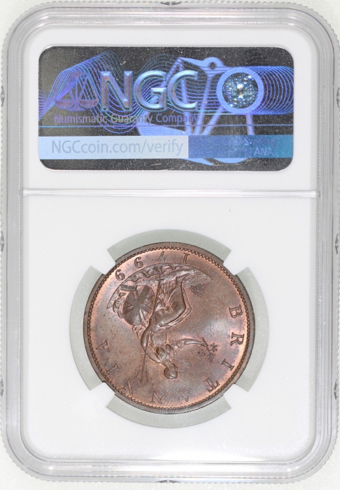  1799年英国1/2便士铜币，NGC MS64BN