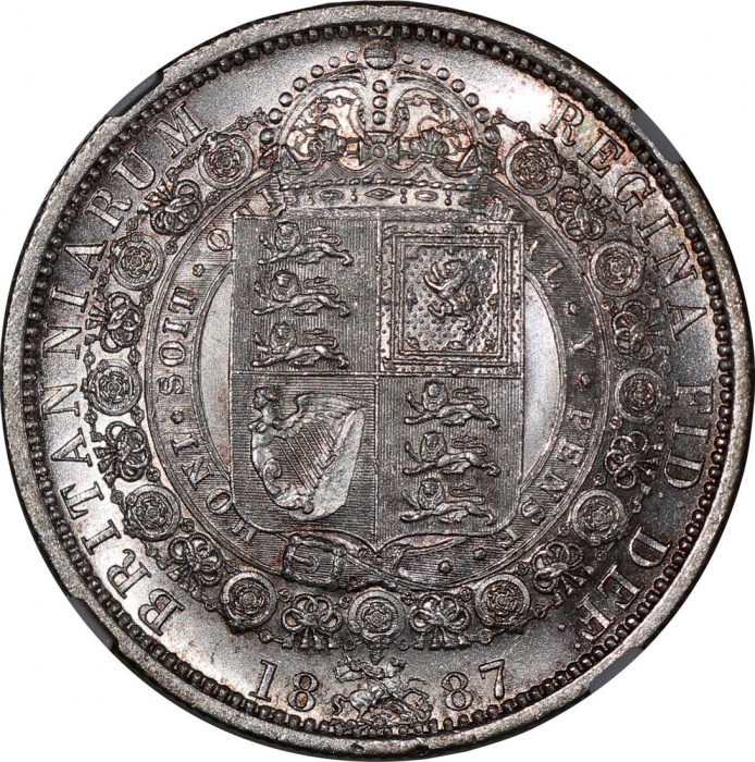  1887年英国1/2克朗银币，NGC MS63