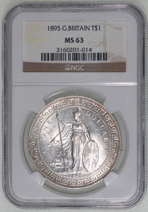 1895年英国贸易银元，带原光，边沿带柔和包浆，NGC MS63，#3160201-014，早期发行之重要年份