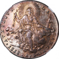  1818B年意大利教皇国1scudo银币，NGC AU (有清洗)