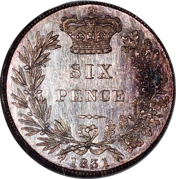  1831年英国精铸6便士银币，NGC PF62