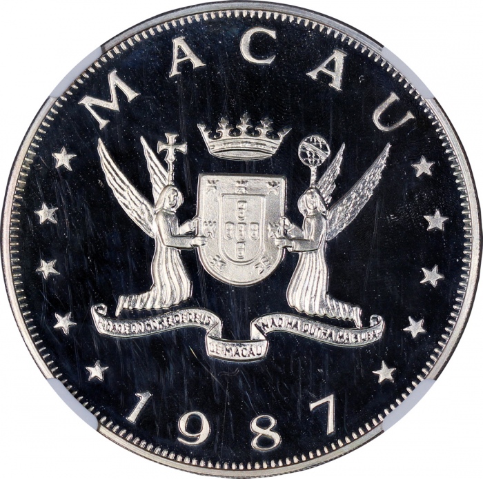  1987年澳门十二生肖兔年$100纪念精铸银币，NGC PF68 Ultra Cameo，#2874501-010