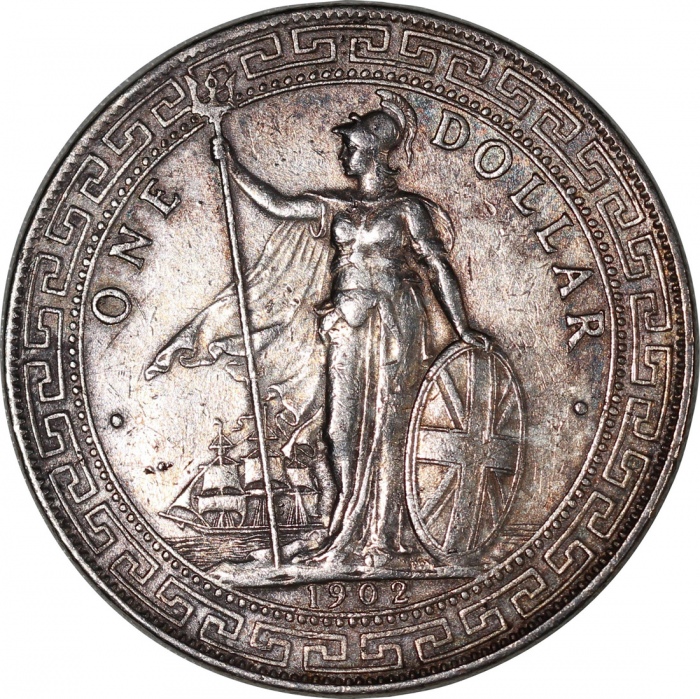  1902-B及1925年英国贸易银元一对，1902有清洗并再包浆，1925年带原光，均AU品相