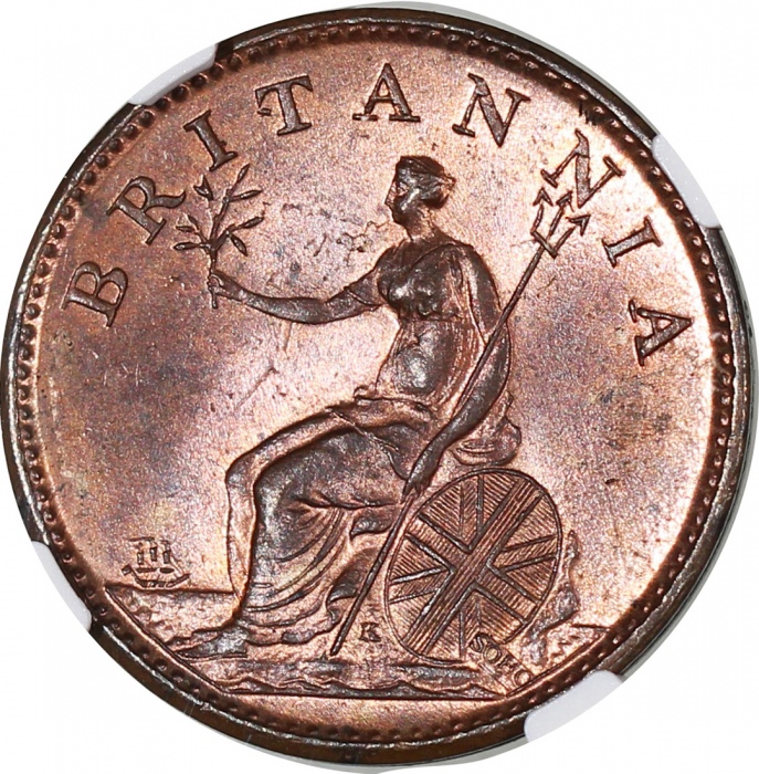  1807年英国1/4便士铜币，NGC MS65RB