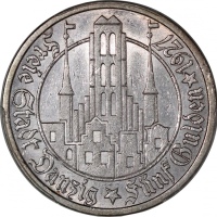  1927年但泽自由市5盾银币，PCGS AU53