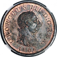 1806年英国1便士铜币，NGC MS62BN