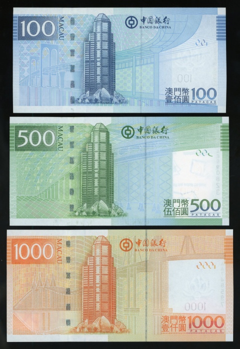  2008年澳门中国银行纸币一套6枚，包括10、20、50、100、500及1000元，UNC