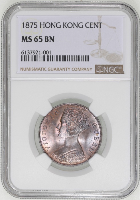  1875年香港一仙，NGC MS 65 BN，#6137921-001
