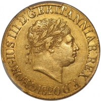  1820年英国1索维林金币，PCGS AU Detail (有清洗)