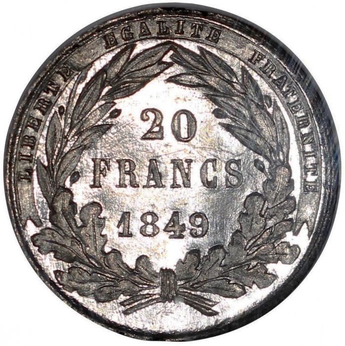  1849年法国20法郎，NGC MS63