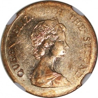  1982-1984年香港一毫，背面铸穿错体，NGC MS62，#6651294-002