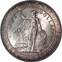  1910/00-B骑字版英国贸易银元，ANACS MS63，#3008956，罕品