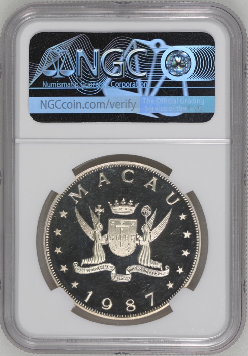  1987年澳门十二生肖兔年$100纪念精铸银币，NGC PF68 Ultra Cameo，#2874501-010