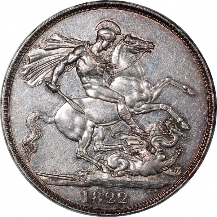  1822年英国1克朗银币 (5先令)，PCGS AU 真品 (有清洗)