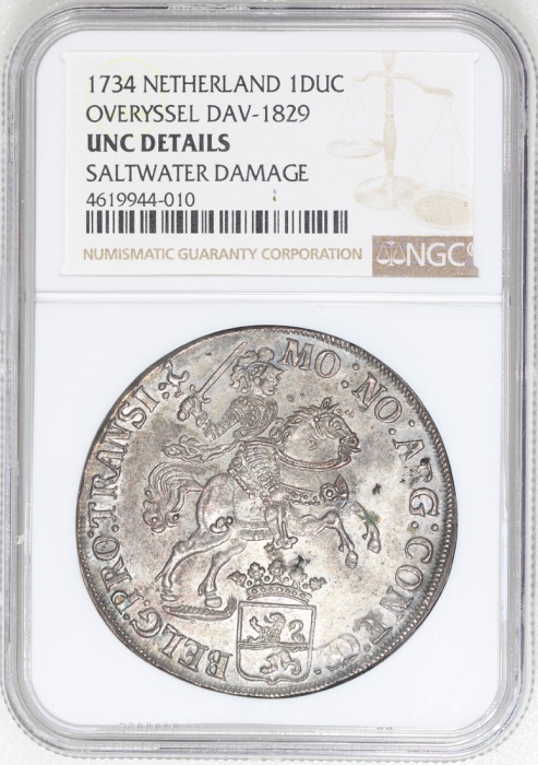  1647年荷兰上艾修省1盾，NGC UNC (海水损害)