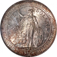  1902-B英国贸易银元，带暗金色调包浆，NGC MS63，#1521761-002