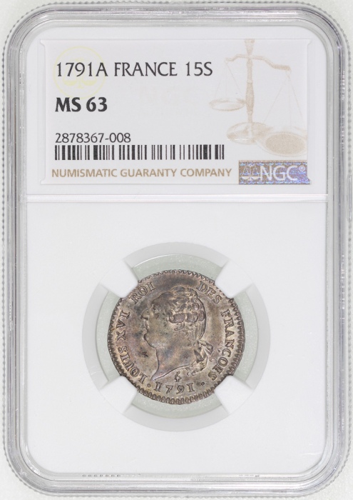  1791A年法国15索尔, NGC MS63