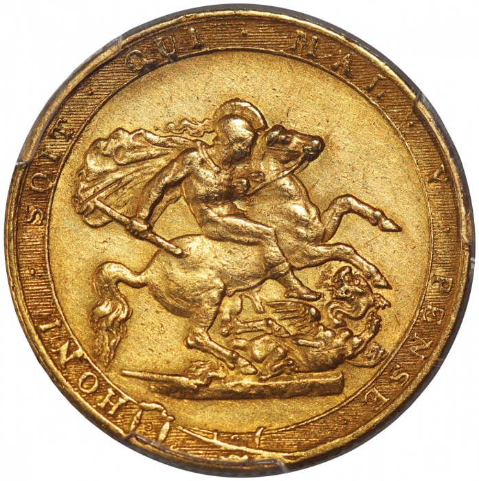  1820年英国1索维林金币，PCGS AU Detail (有清洗)