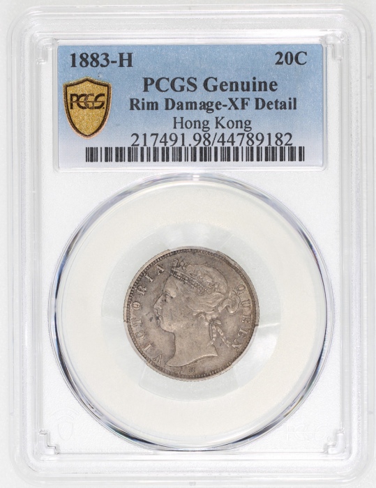  1883-H香港二毫，PCGS XF Detail币边有损，#44789182