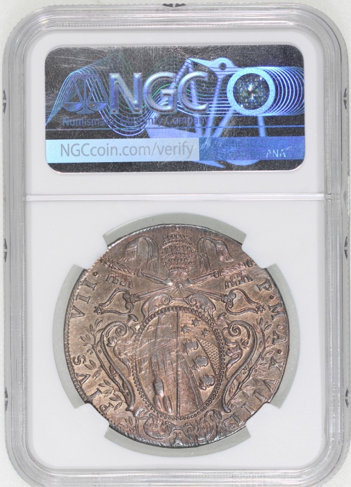  1818B年意大利教皇国1scudo银币，NGC AU (有清洗)