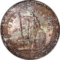  1898-B英国贸易银元，正面带金黄包浆，NGC MS64，#2123573-002