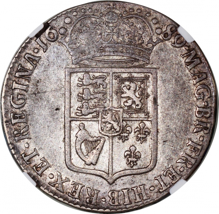  1689年英国1/2克朗银币，NGC XF45
