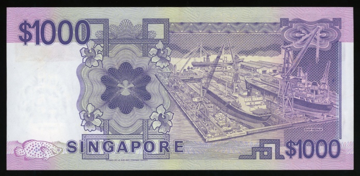  1988年新加坡1000元，编号 A/1 012745，船系列，UNC，罕见大面值纸钞