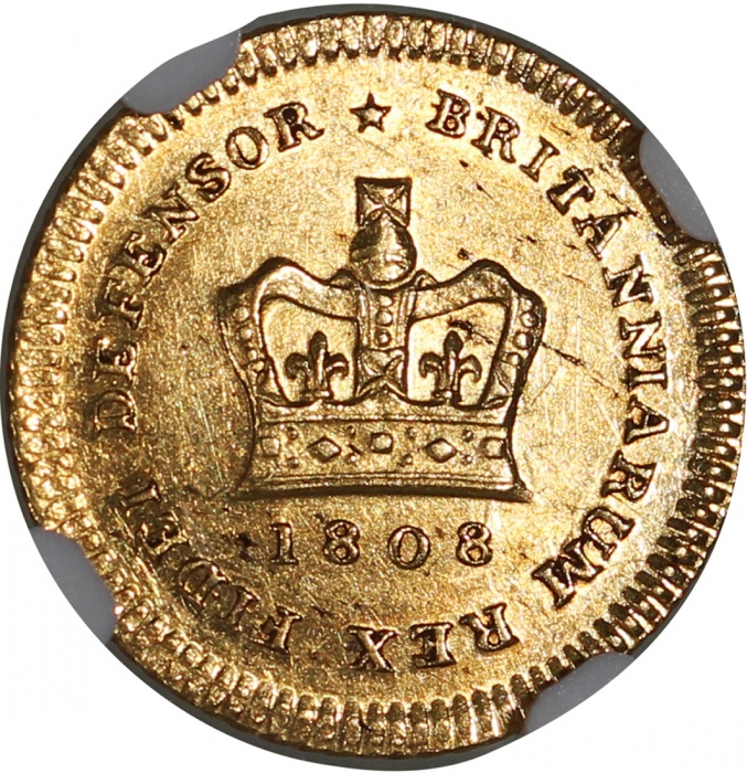  1808年英国1/3坚尼金币，NGC UNC Detail (有清洗)