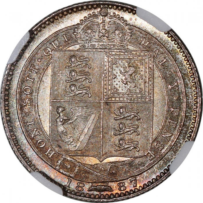  1887年英国6便士银币，NGC MS65