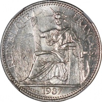  法属安南一组6枚，包括1900A 一圆，1936年伍毫，1937年一毫等，分别评NGC AU Details, MS64, MS62，#6651293-015, 6651293-014, 665129