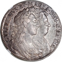  1689年英国1/2克朗银币，NGC XF45