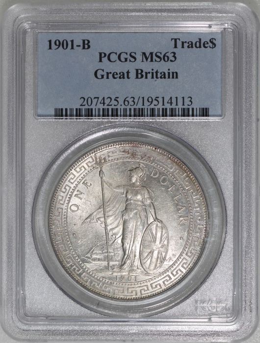  1901-B英国贸易银元，PCGS MS63，#19514113