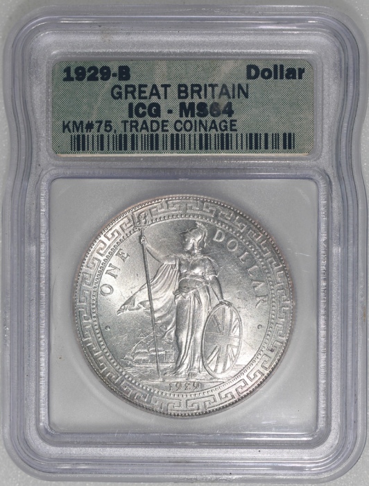  1929-B英国贸易银元，ICG MS64，#3768670118